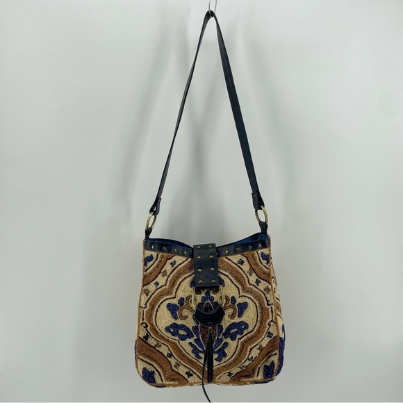 Christiana NWT Ivory/Blue Unique Bohemian Beaded Tapestry Shoulder Bag - Picture 2 of 12
